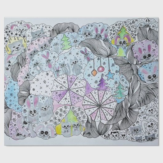 "Whimsical Winter Forest" Artistic Hand-Drawn Gift Geschenkpapier (Flach)