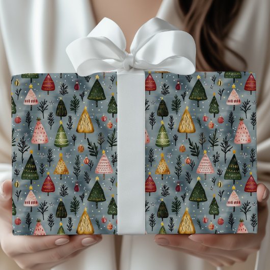 Whimsical Winter Forest Christmas Tree Pattern Geschenkpapier