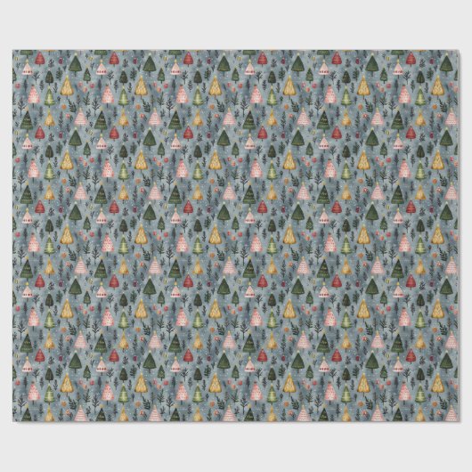 Whimsical Winter Forest Christmas Tree Pattern Geschenkpapier (Flach)
