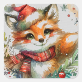 Whimsical Winter Fox Quadratischer Aufkleber