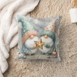 Whimsical Winter Gnomes Rose Gold Aquarell Dekorat Kissen