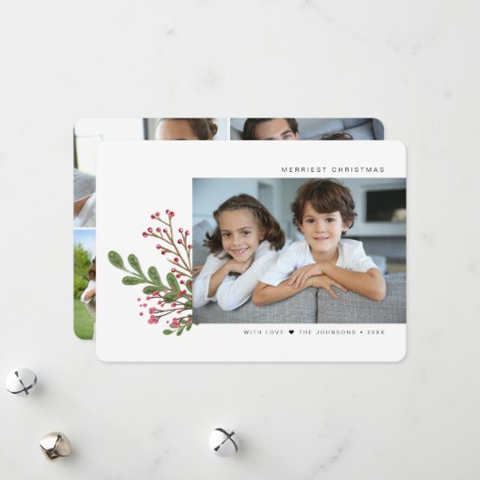 Whimsical Winter Greenery 5 Foto Feiertagskarte (Vorderseite/Rückseite Beispiel)