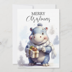 Whimsical Winter Hippo Weihnachtskarte Feiertagskarte