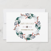 Whimsical Winter Holy Berries Kreath Save the Date (Vorderseite)