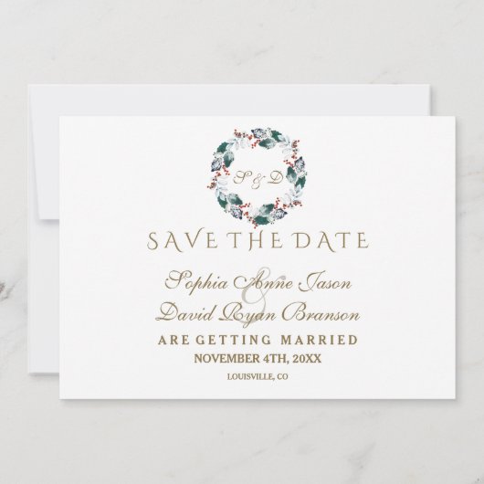Whimsical Winter Holy Berries Kreath Save the Date (Rückseite)