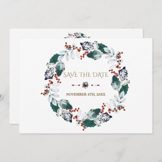 Whimsical Winter Holy Berries Kreath Save the Date (Vorne/Hinten)