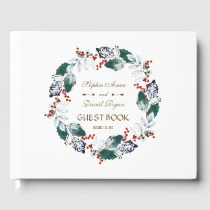 Whimsical Winter Holy Berries Wreath Wedding Gästebuch
