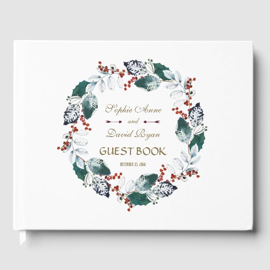 Whimsical Winter Holy Berries Wreath Wedding Gästebuch (Vorderseite)