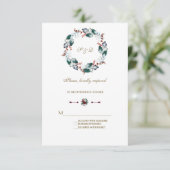 Whimsical Winter Holy Berries Wreath Wedding RSVP Karte (Stehend Vorderseite)