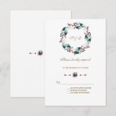 Whimsical Winter Holy Berries Wreath Wedding RSVP Karte (Vorne/Hinten)