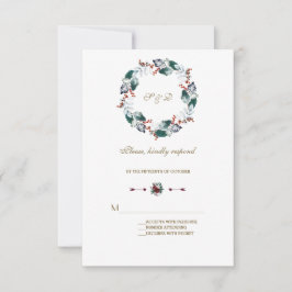 Whimsical Winter Holy Berries Wreath Wedding RSVP Karte