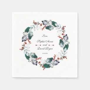 Whimsical Winter Holy Berries Wreath Wedding Serviette