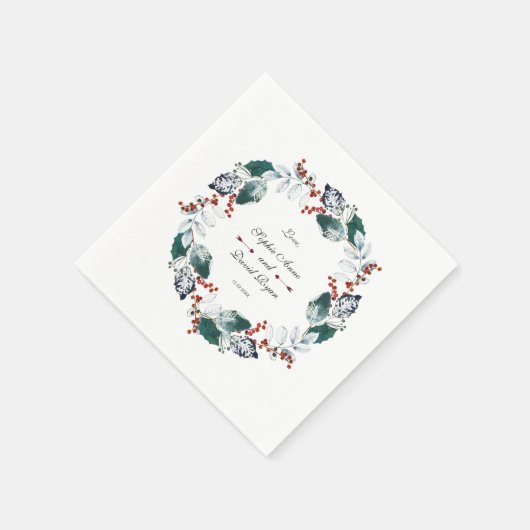 Whimsical Winter Holy Berries Wreath Wedding Serviette (Ecke)