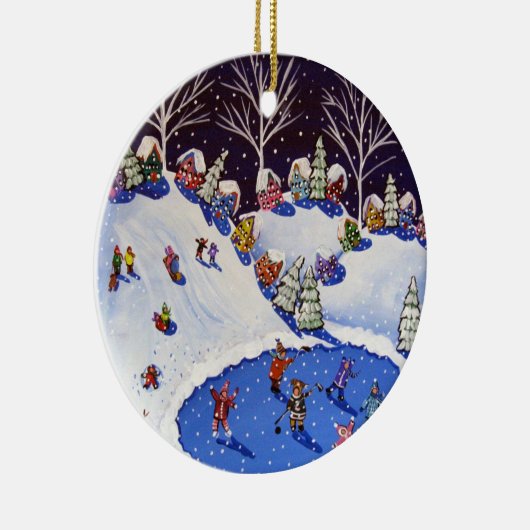 Whimsical Winter Ice Skater Schlittenfahrer Zierbe Keramik Ornament (Rechts)