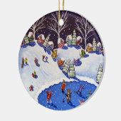 Whimsical Winter Ice Skater Schlittenfahrer Zierbe Keramik Ornament (Links)