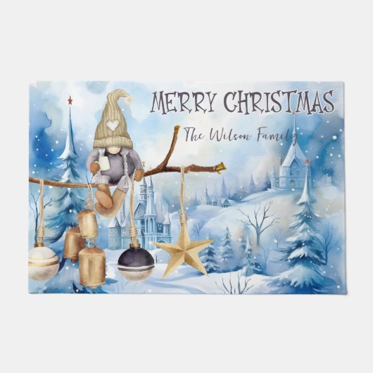 Whimsical Winter Lady Gnome Frohe Weihnachten Fußmatte (Vorderseite)