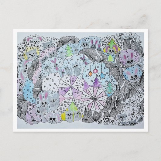 Whimsical Winter Magical Forest Creatures Postkarte (Vorderseite)