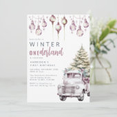 Whimsical Winter Onederland Erste Geburtstagsparty Einladung (Stehend Vorderseite)