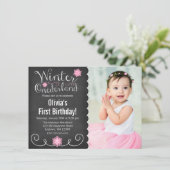 Whimsical Winter Onederland Foto erster Geburtstag Einladung (Stehend Vorderseite)