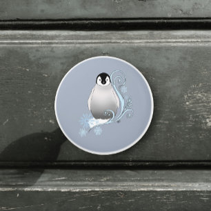 Whimsical Winter Pinguin Art Nouveau Schneeflocken Keramikknauf