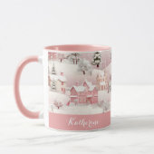 Whimsical Winter Pink Village Weihnachten Tasse (Links)