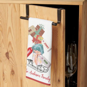 Whimsical Winter Red Green Familie frohe Weihnacht Geschirrtuch