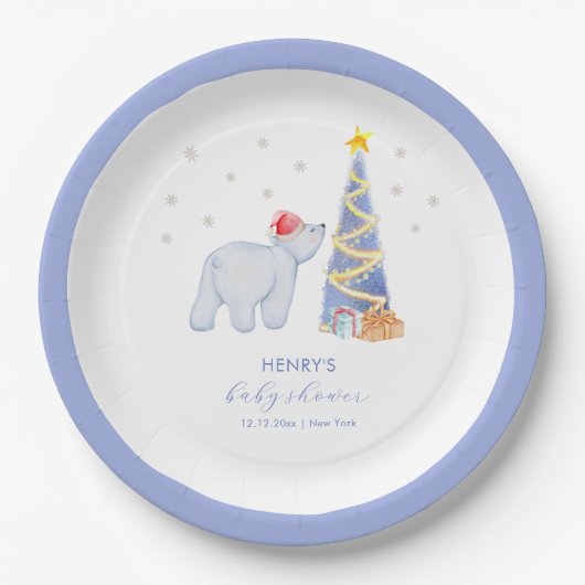Whimsical Winter Santa Polar Bear Baby Shower  Pappteller (Vorderseite)