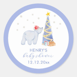Whimsical Winter Santa Polar Bear Baby Shower Runder Aufkleber