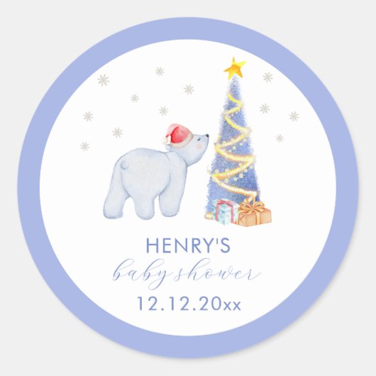 Whimsical Winter Santa Polar Bear Baby Shower Runder Aufkleber (Vorderseite)