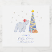 Whimsical Winter Santa Polar Bear Baby Shower  Schaumweinetikett (Einzelnes Label)
