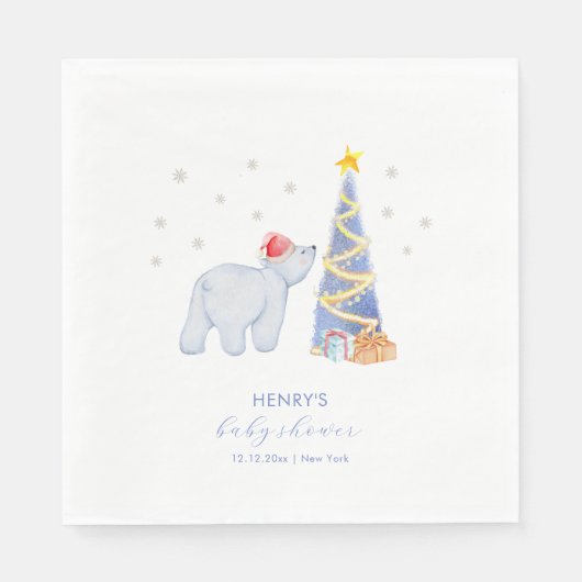 Whimsical Winter Santa Polar Bear Baby Shower Serviette (Vorderseite)