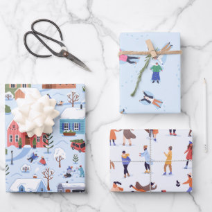 Whimsical Winter Snow Angeles Ice Skaten Geschenkpapier Set