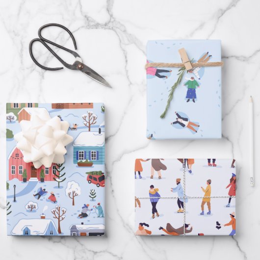 Whimsical Winter Snow Angeles Ice Skaten Geschenkpapier Set (Vorderseite)