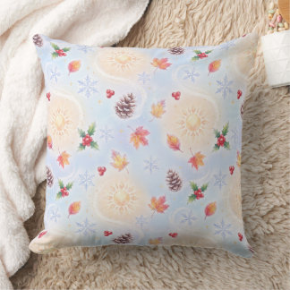 Whimsical Winter-Sonnenwende-Sonne & Schneeflocken Kissen