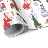 Whimsical Winter Tree with Santa and Snowman Geschenkpapier (Rolleneckpunkt)