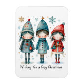 Whimsical Winter Trio- 3 Kids in Blue & Red Coats Magnet (Vertikal)