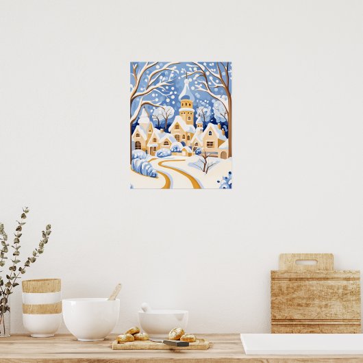 Whimsical Winter Village mit Snowy Towers Poster (Küche)