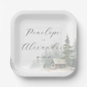 Whimsical Winter Watercolor Cabin Scene Pappteller (Vorderseite)