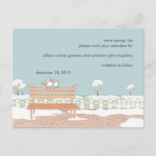 Whimsical Winter Wedding Save the Date Postcard Ankündigungspostkarte (Vorderseite)
