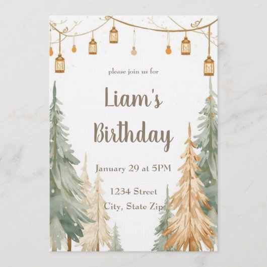 Whimsical Winter Woodland Birthday Invitation Einladung (Vorderseite)