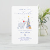 Whimsical Winter Woodland Polar Bear Baby Shower Einladung (Stehend Vorderseite)