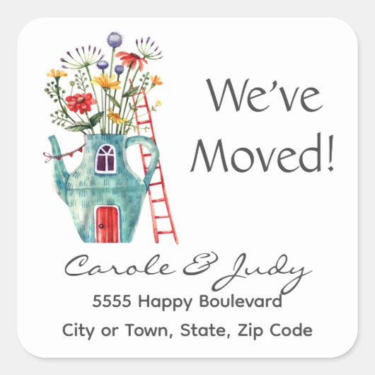 Whimsical Wir haben uns 1,5 oder 3 Zoll bewegt Quadratischer Aufkleber (Vorderseite)