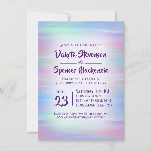 Whimsical Wisps | Holo Fairy Pastel Rainbow Ombre Einladung (Vorderseite)