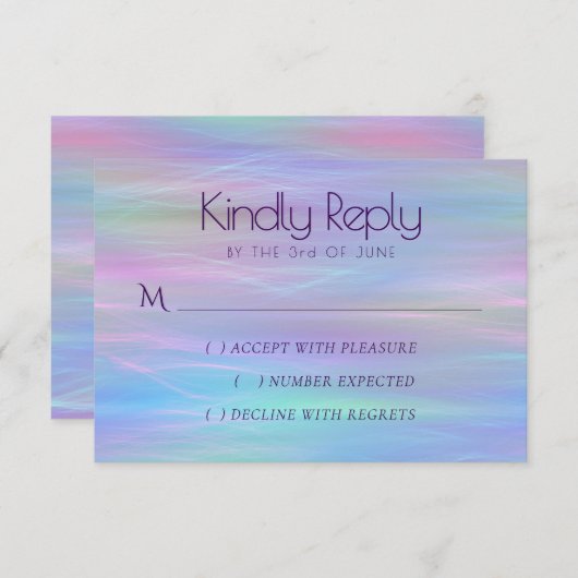 Whimsical Wisps | Holo Fairy Pastel Rainbow Ombre RSVP Karte (Vorne/Hinten)