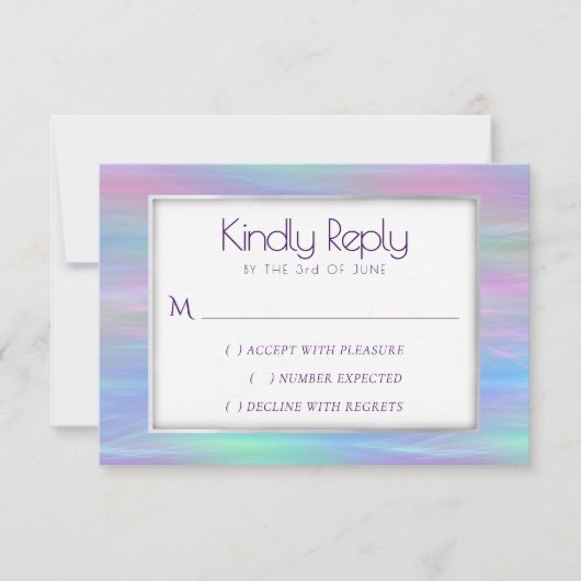 Whimsical Wisps | Holo Fairy Pastel Rainbow Ombre RSVP Karte (Vorderseite)