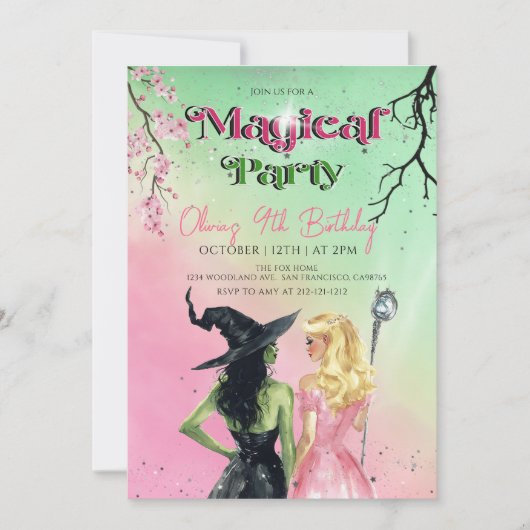 Whimsical Witch Birthday Party Einladung (Vorderseite)