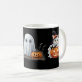Whimsical Witch Cat Ghost Pumpkin Halloween Mug Kaffeetasse (VorderseiteRechts)