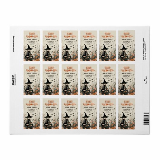Whimsical Witch Fall Foliage Happy Halloween Adressaufkleber (Vorne)