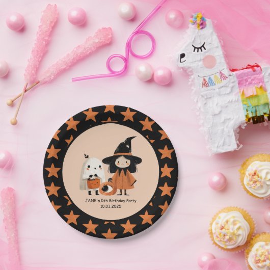 Whimsical Witch & Ghost Halloween Party Pappteller (Party)