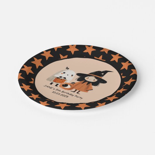 Whimsical Witch & Ghost Halloween Party Pappteller (Schrägansicht)
